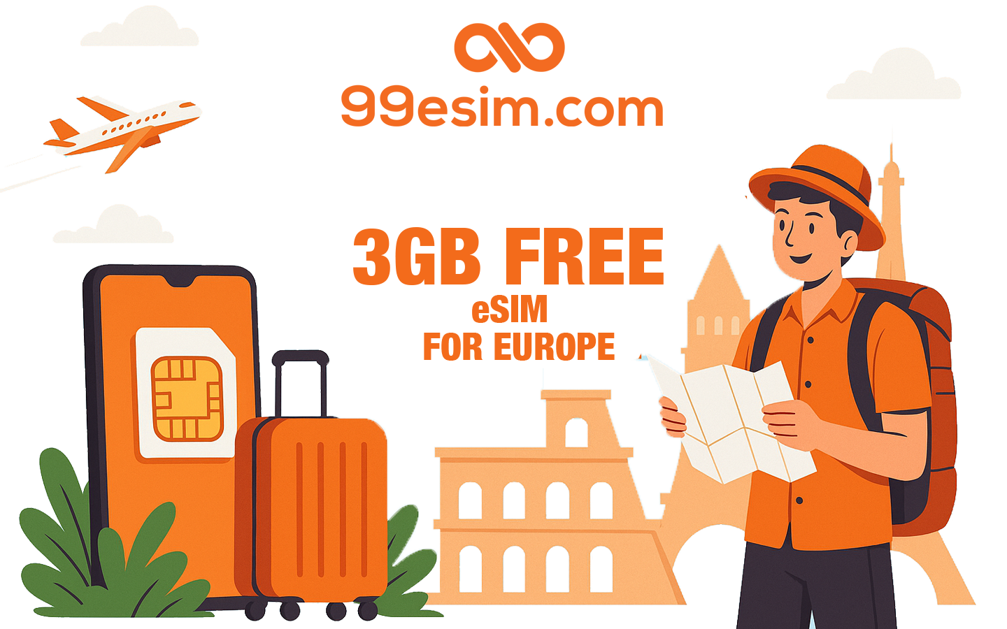 Get 3GB Free eSIM for Europe with 99esim