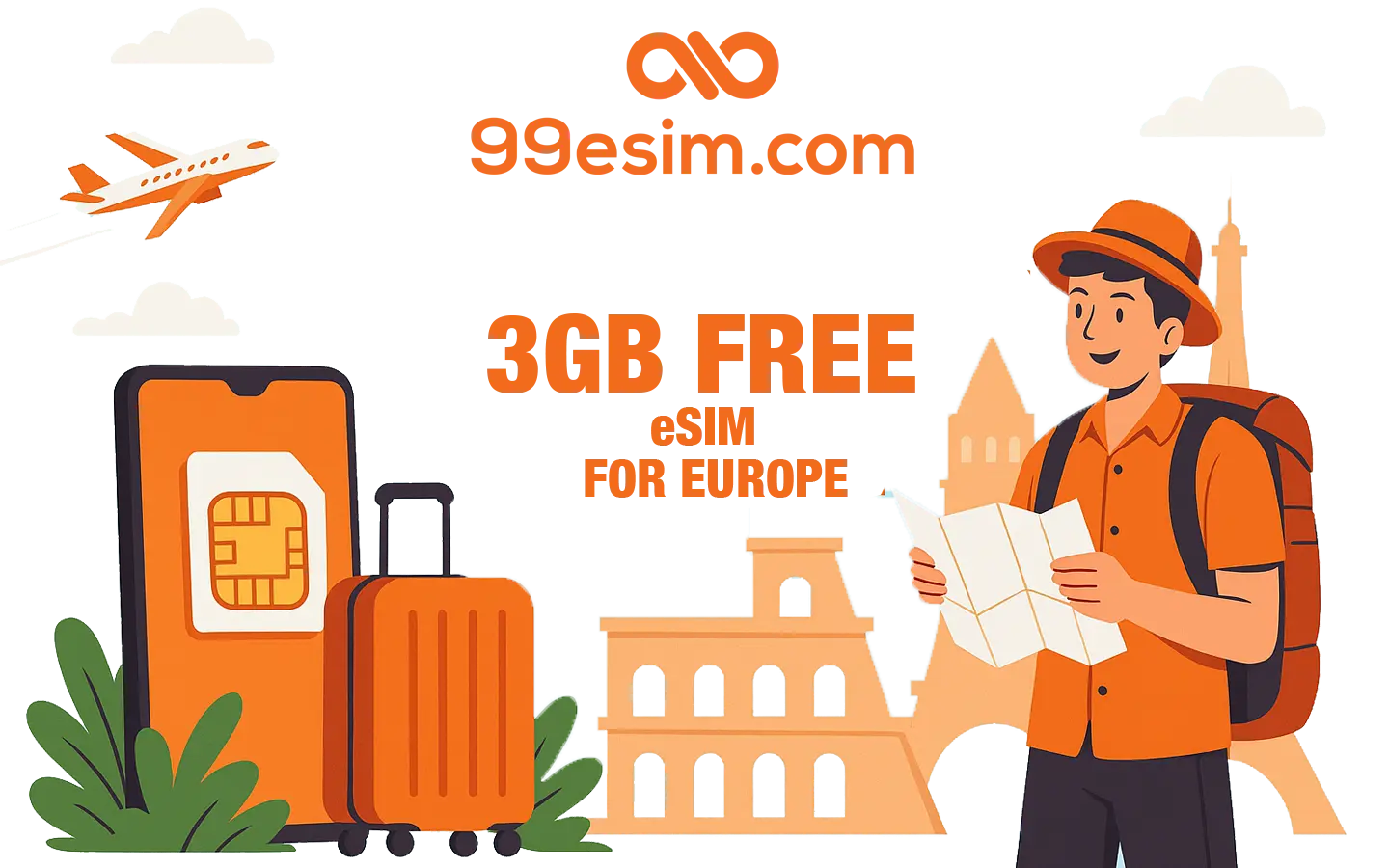 Get 3GB Free eSIM for Europe with 99esim